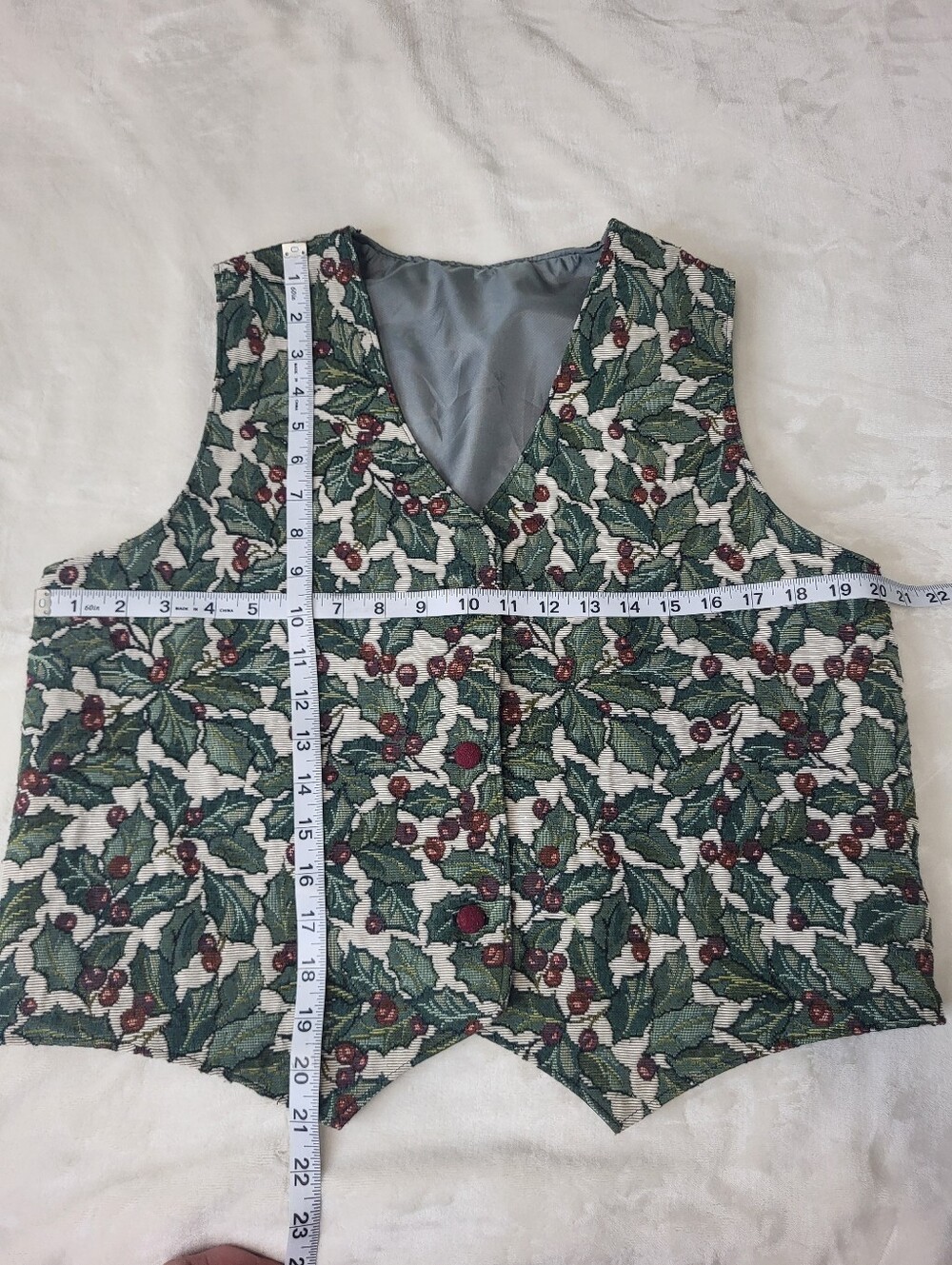 Festive Santa Claus Christmas Green Holly Print V-Neck Women's Vest - Picture 5 of 5